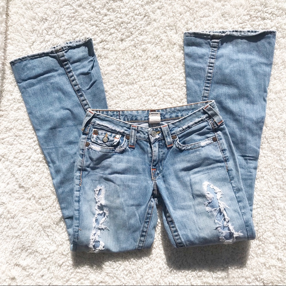 True Religion destroyed wide flare leg denim, 29